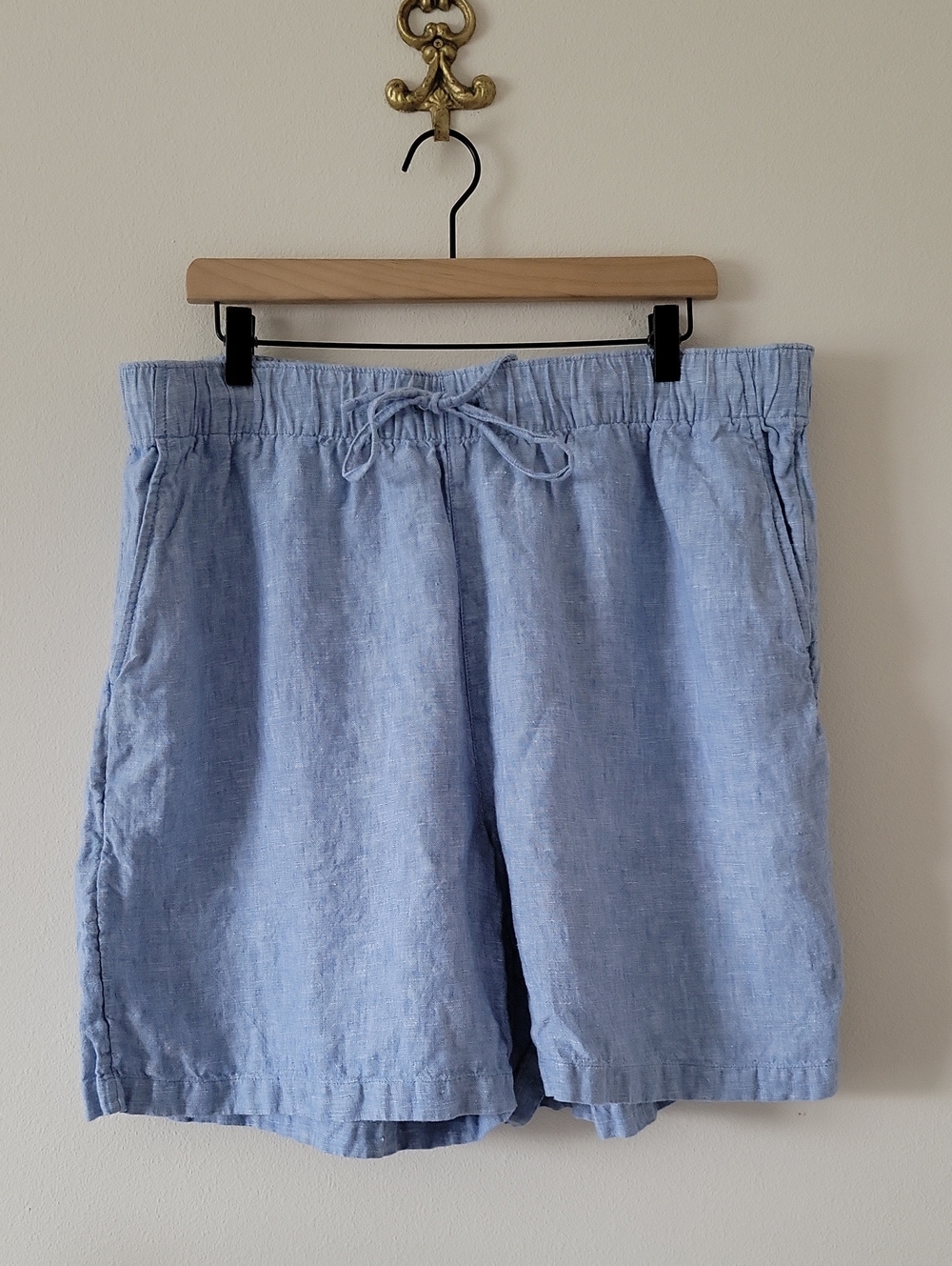 Lands' End Blue Linen High Rise Pull-on Shorts Size XL